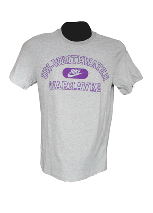 Image of Nike Dri-Fit Cotton T-Shirt UW-Whitewater arched over Nike over Warhawks -  darkheather
